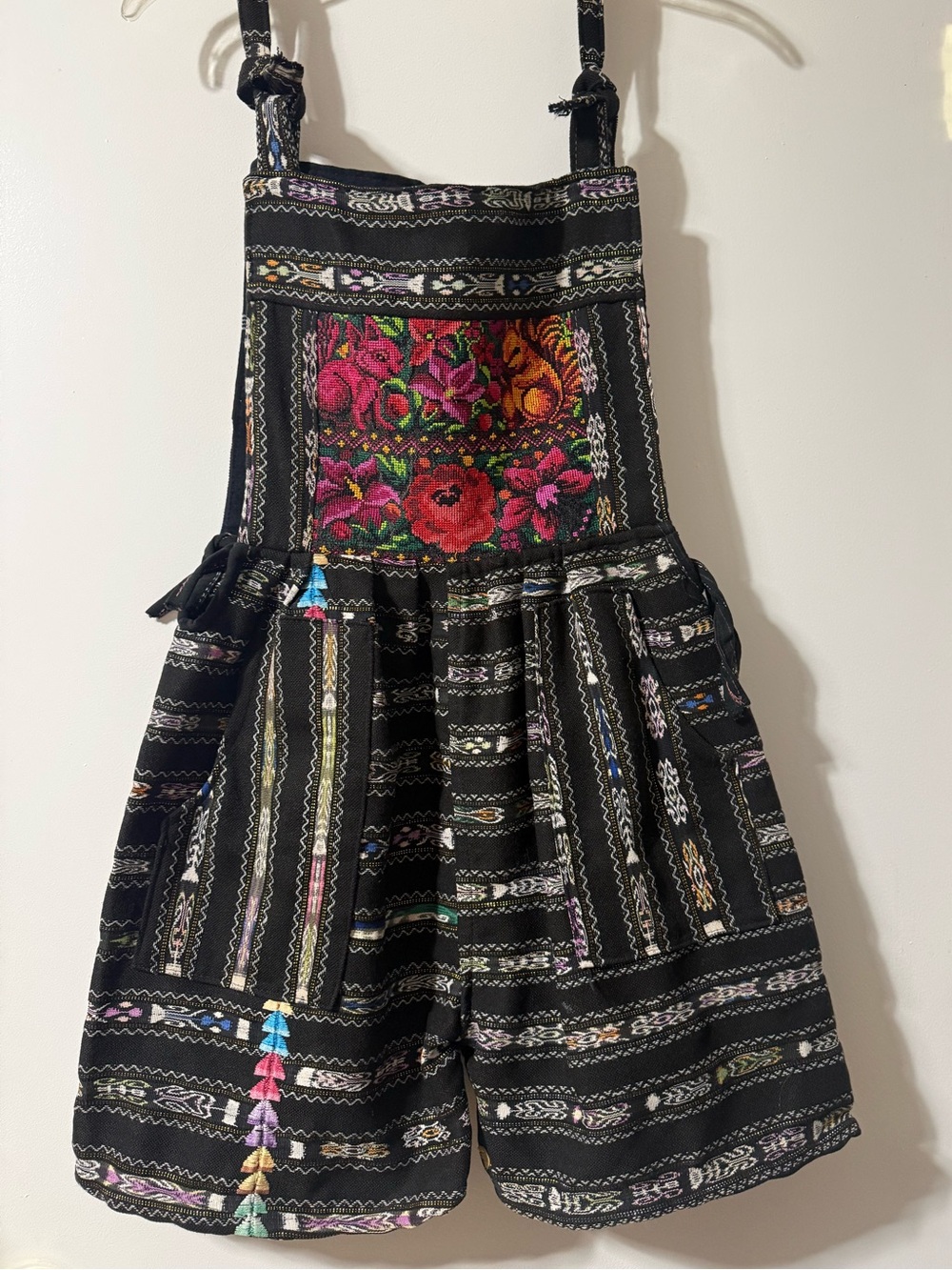 Guatemalan Huipil Style Folk Art Embroidered Woven Romper Overalls Sz Small.